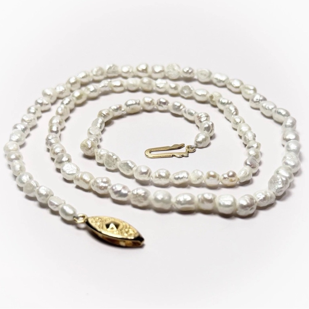Vintage Freshwater Pearl Necklace Baroque Rice Pearls 18" Gold Tone Clasp Bridal